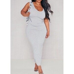 PrettyLittle Thing Maxi Dress Plus Sz 20 Gray Marl Jersey Scoop Sleeveless NWT